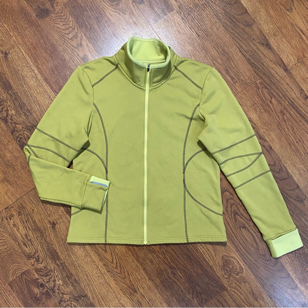 Athleta Yellow Green Fleece Lined Full Zip Jacket Sz L Yoga Athleisure Active